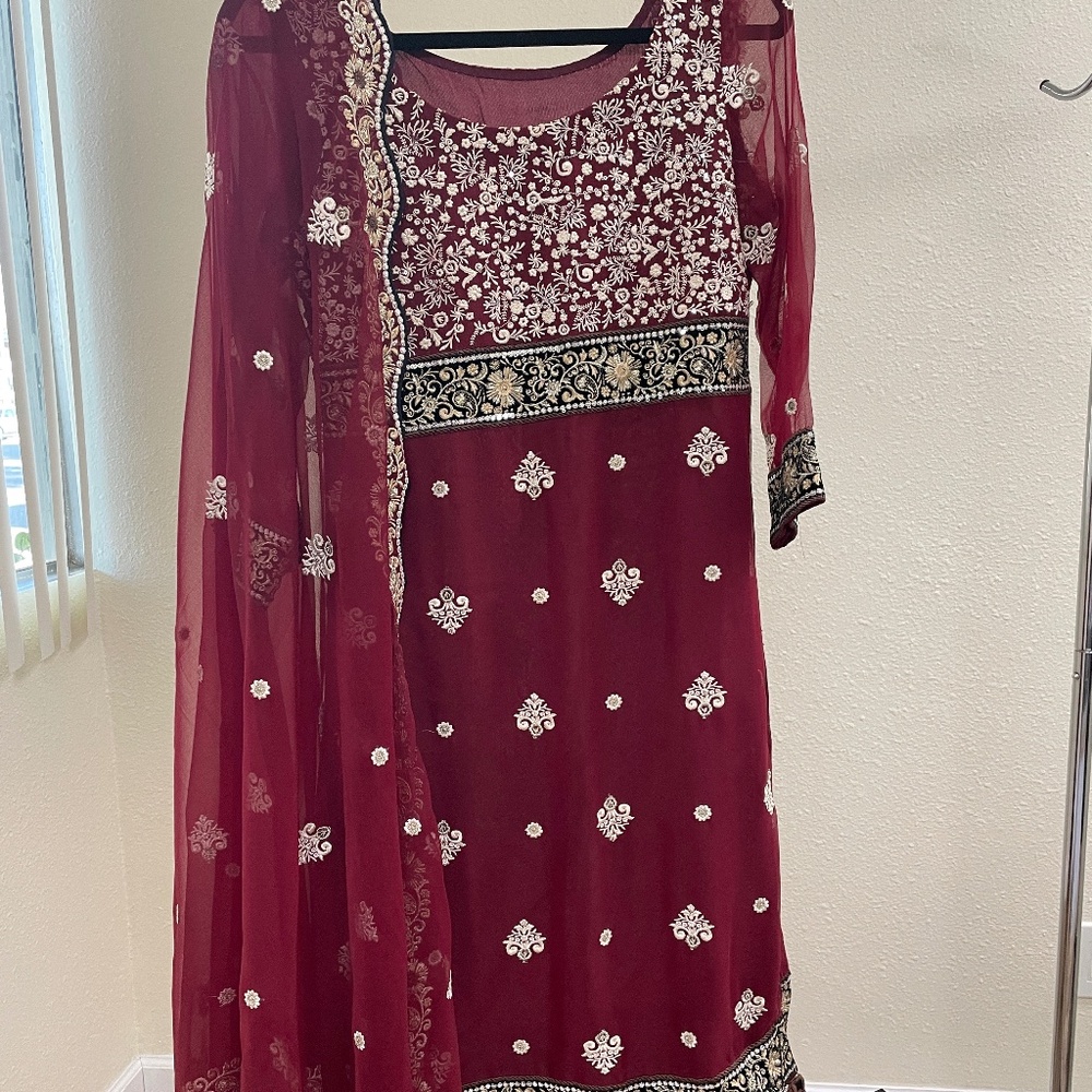3 piece red embroidered formal outfit